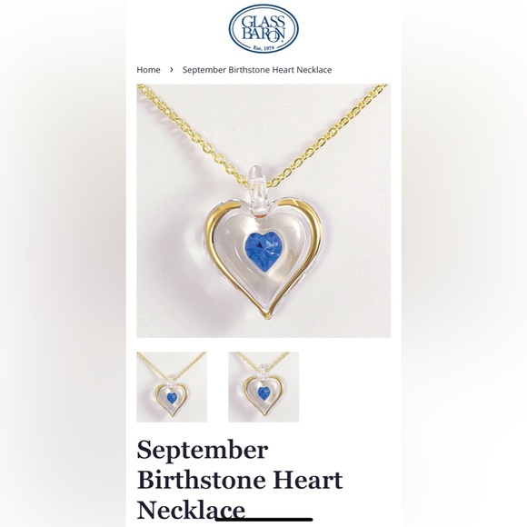September Sapphire Birthstone Heart 22kt Swarovski Elements 18” Necklace-OBO - Picture 6 of 6
